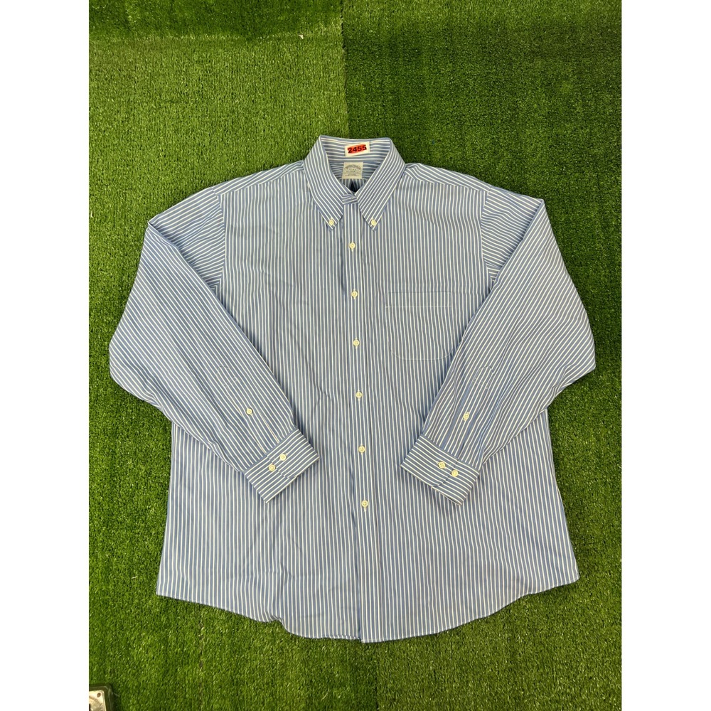 Brooks Brothers Regent Fit 17 4/5 Blue White Striped Non-Iron Cotton Shirt